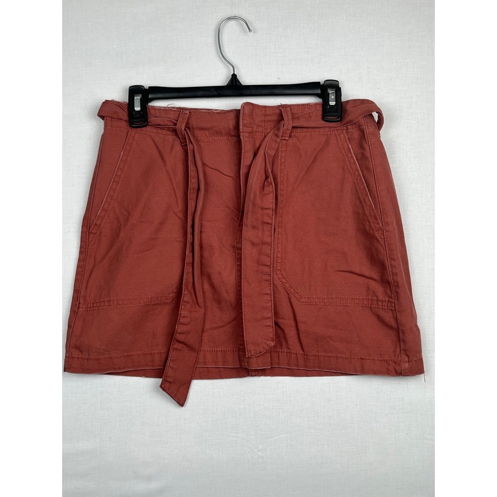 Indigo Rein Women Mini Skirt Rust Red Utility Tie Waist Cotton Size M